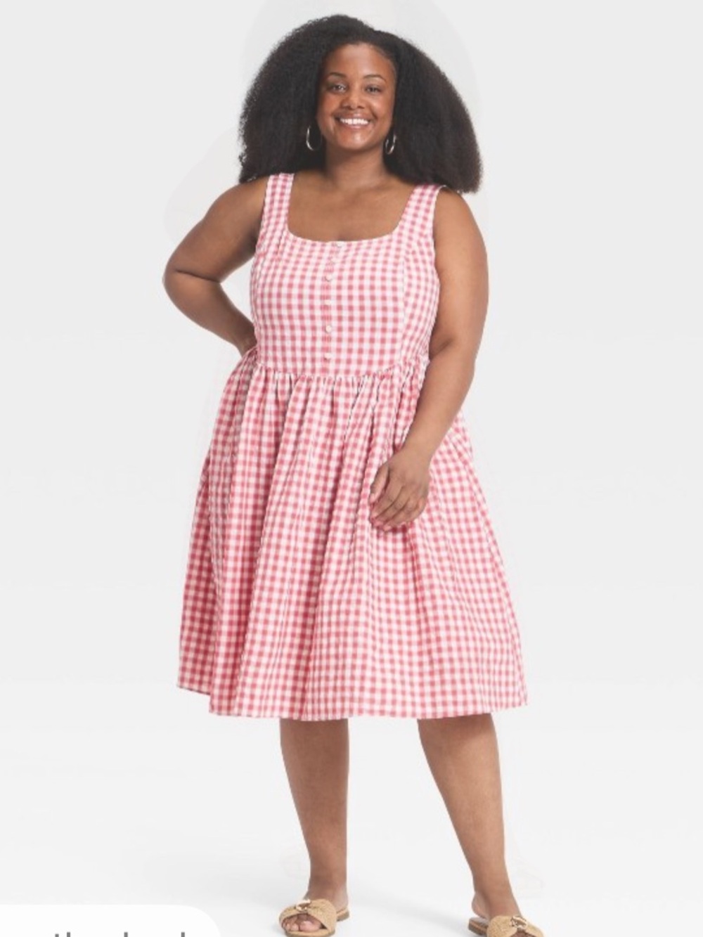 Ava & Vic  Sleeveless Button-Front Midi A-Line Dress Side Pockets Red Gingham 1X